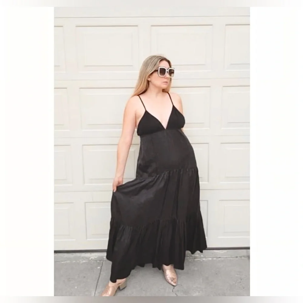 NWT L’AGENCE‎ 90s Satin Empire Waist Sleeveless Pleat Tiered Ruffle Midi Dress S